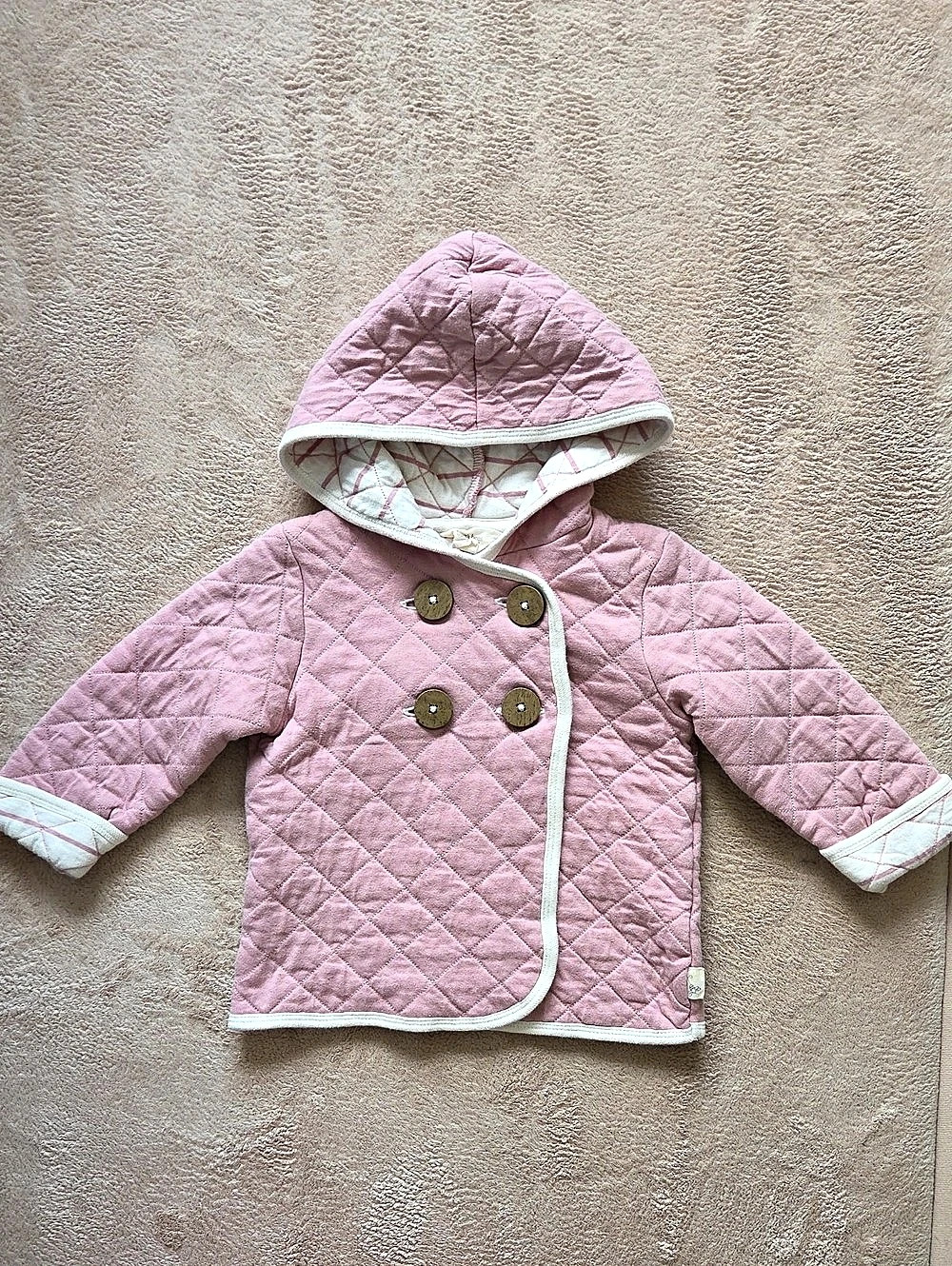 Burt's Bees Baby Quilted Hooded Jacket Organic Cotton Persian Rose Pink 18M